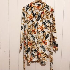 Forever 21 Satin Tropical Printed Shirt Dress. Size Medium.